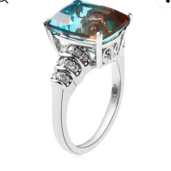 Aqua Colorful Terra Costa Quartz Triplet & White Zircon Ring in 925! Size 7 New - Picture 9 of 14